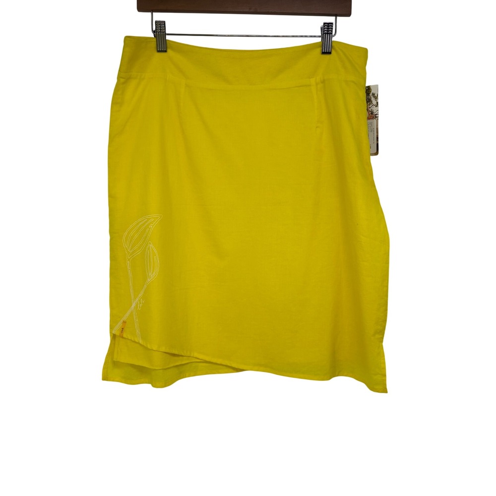 Lole Ruby Skirt Yellow Cotton Asymmetrical Wrap Hem Graphic Size 10 Athleisure